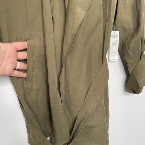 NWT Chicos Jacket Trench Coat Size Medium Green Long Tencel Fall Lightweight - Picture 7 of 11